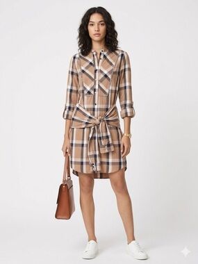 Derek Lam 10 Crosby Plaid Tie-Waist Shirt Dress Size 10